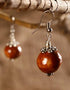 Single Blue Pottery Bead Earrings (Brown)